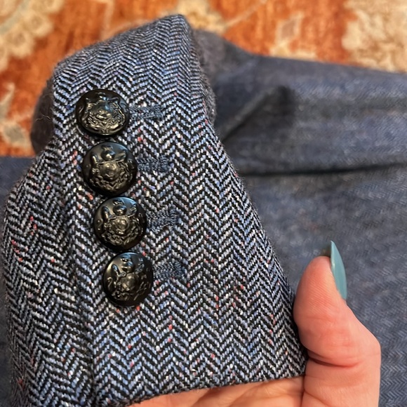 Veronica Beard Celina Upcollar Dickey Herringbone Wool Blend Blazer Blue Sz10 - Picture 6 of 10